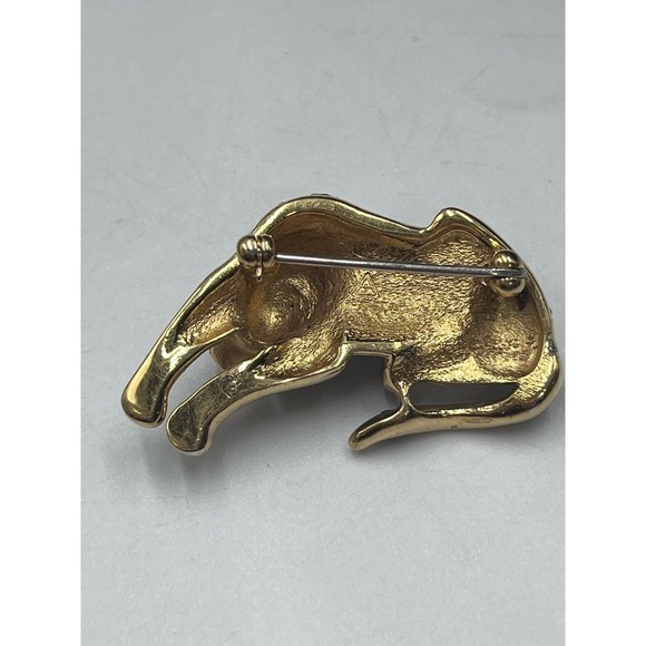 Panther Silver Gold Tone Rhinestones Black Cabochons Green Eye Brooch - Picture 15 of 16